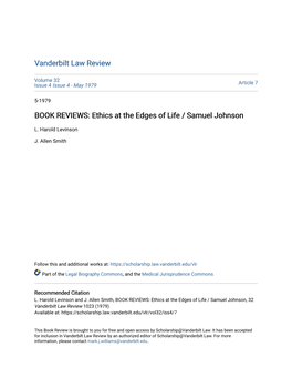 Ethics at the Edges of Life / Samuel Johnson