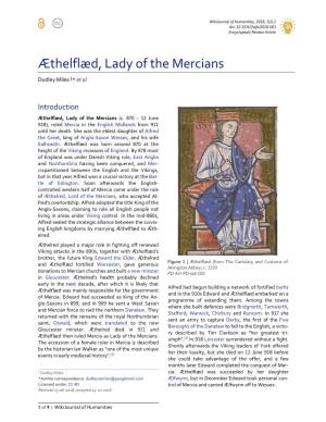 Æthelflæd, Lady of the Mercians Dudley Miles ¹* Et Al