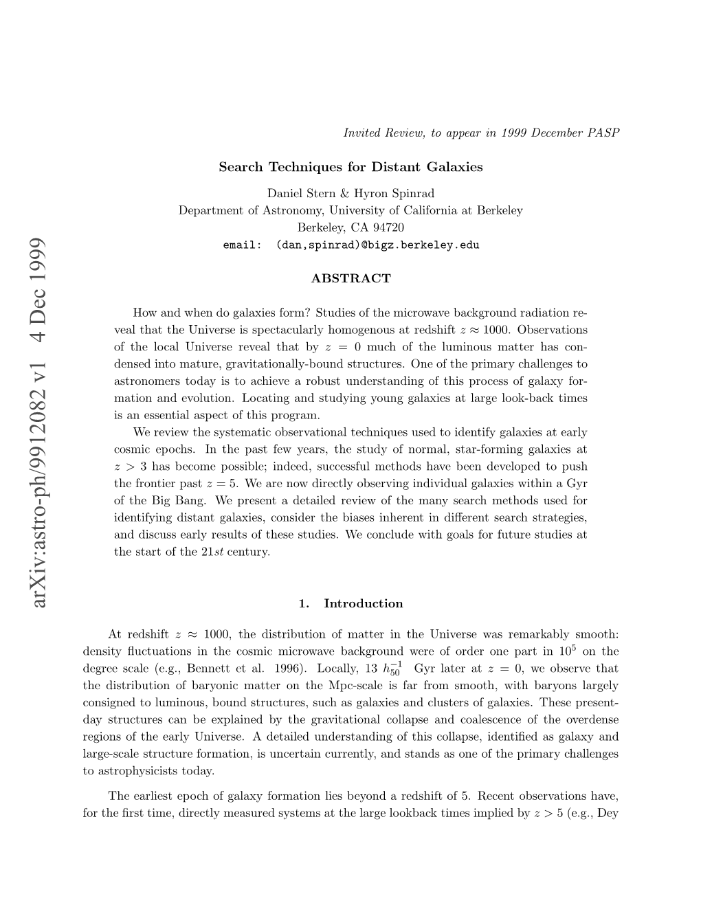 Arxiv:Astro-Ph/9912082 V1 4 Dec 1999 O H Rttm,Drcl Esrdssesa H Ag Loo Large the at Systems Measured Directly Time, ﬁrst the for Ein Fteeryuies.Adtie Nesadn Ft Today