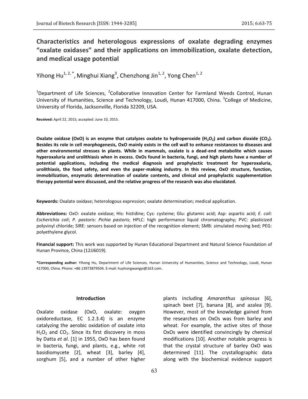 “Oxalate Oxidases” and Their Applications on Immobilization, Oxalate Detection, and Medical Usage Potential