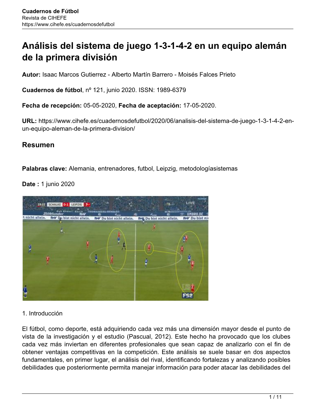 Análisis Del Sistema De Juego 1-3-1-4-2 En Un Equipo Alemán De La Primera División