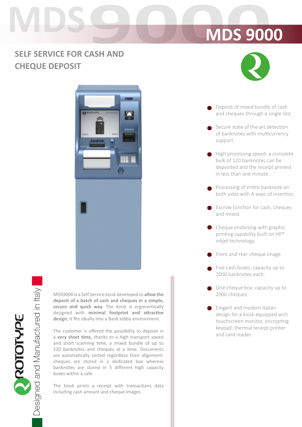 Mds 9000 Self Service for Cash9000 and Cheque Deposit