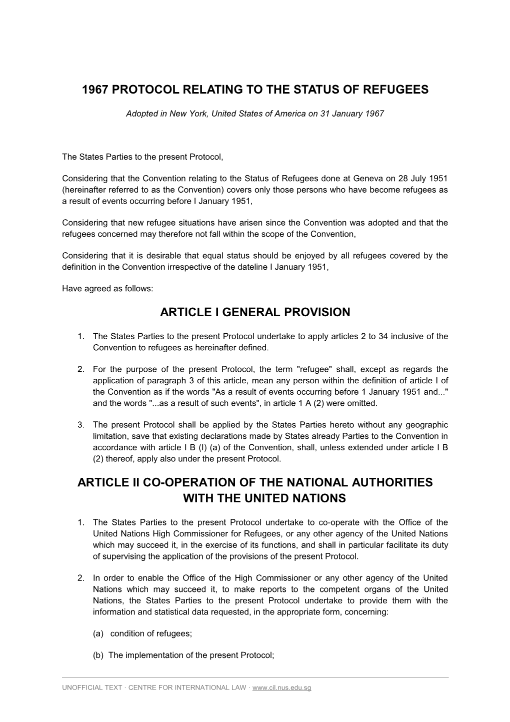 1967 Protocol Relating to the Status of Refugees