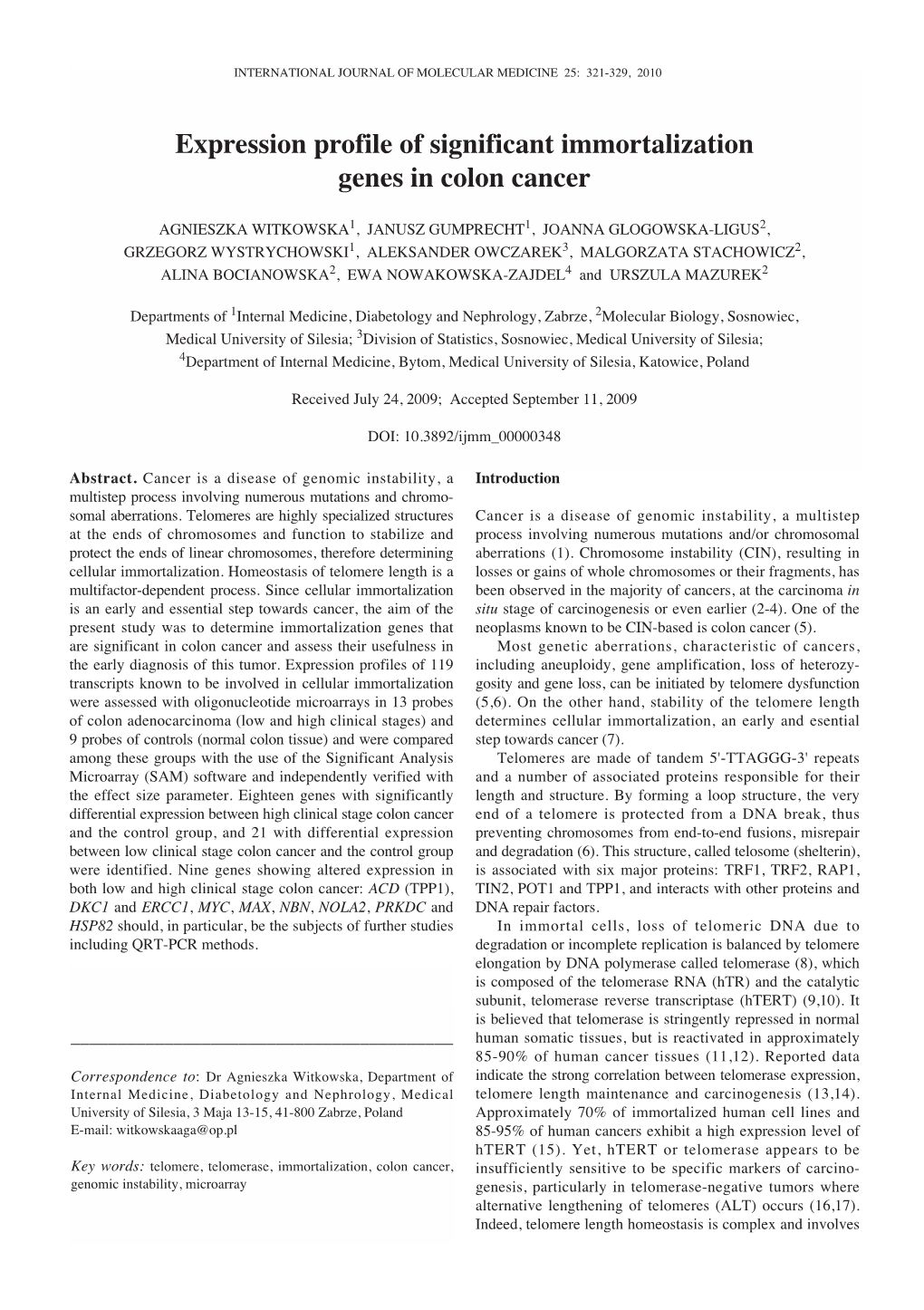 Expression Profile of Significant Immortalization Genes in Colon Cancer