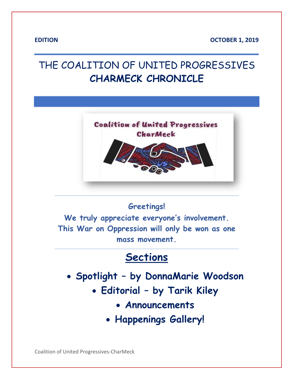 The Coalition of United Progressives Charmeck Chronicle