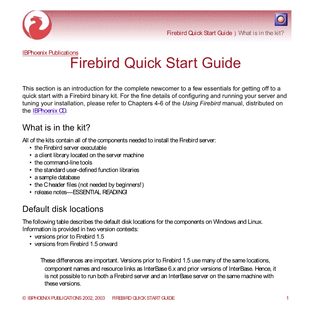 Firebird Quick Start Guide } What Is in the Kit?