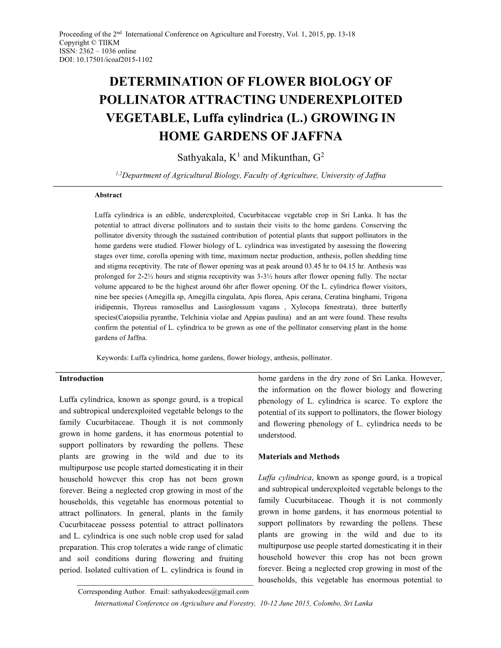 Determination of Flower Biology of Pollinator