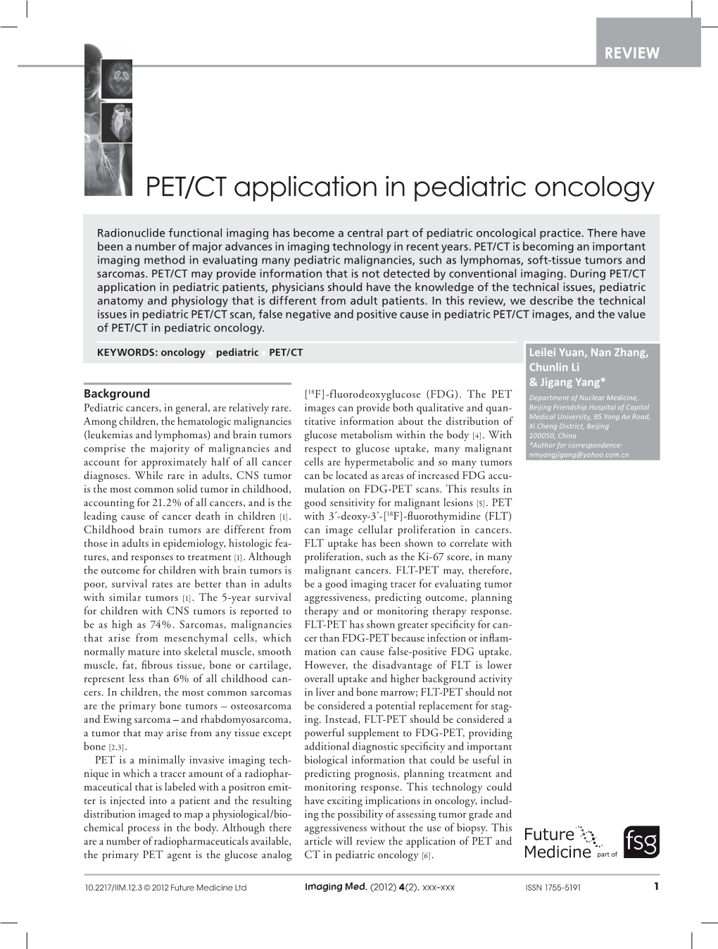 PET/CT Application in Pediatric Oncology