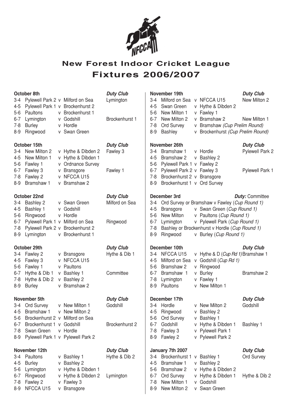 Full Fixture List