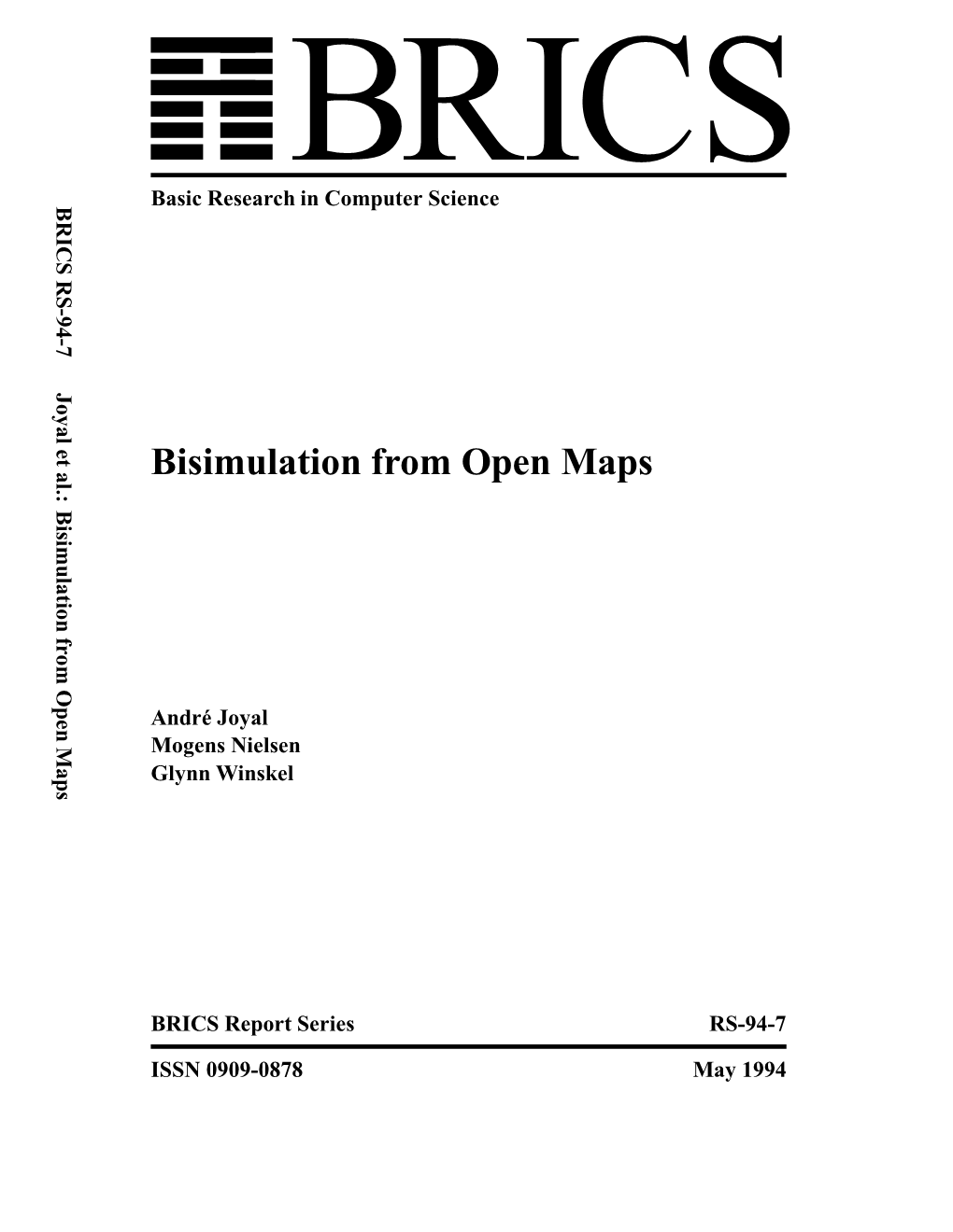 Bisimulation from Open Maps Basic Research in Computer Science