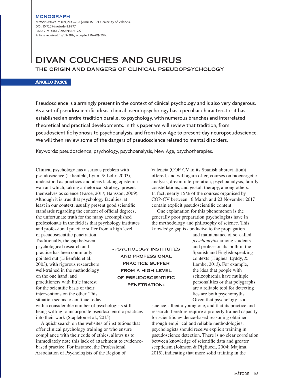 Divan Couches and Gurus the Origin and Dangers of Clinical Pseudopsychology