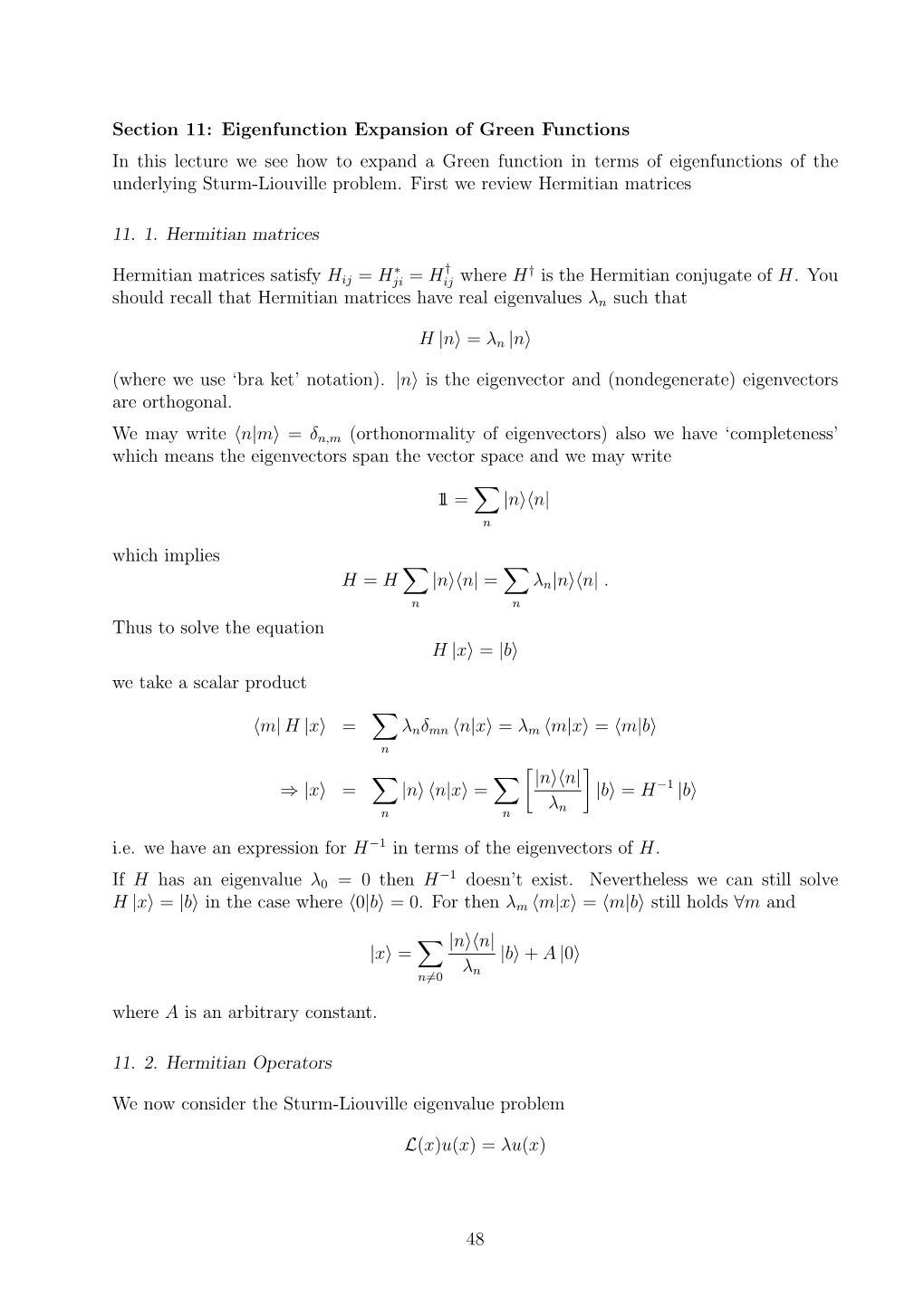 Section 11: Eigenfunction Expansion of Green Functions in This Lecture