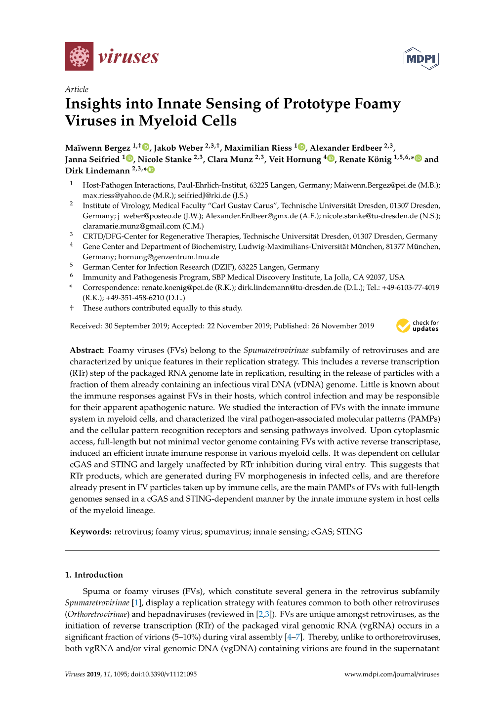 Insights Into Innate Sensing of Prototype Foamy Viruses in Myeloid Cells