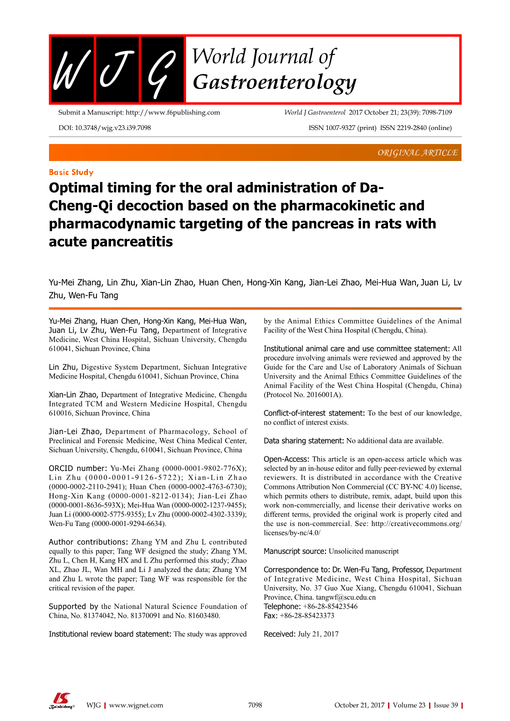 Optimal Timing for the Oral Administration of Da- Cheng-Qi