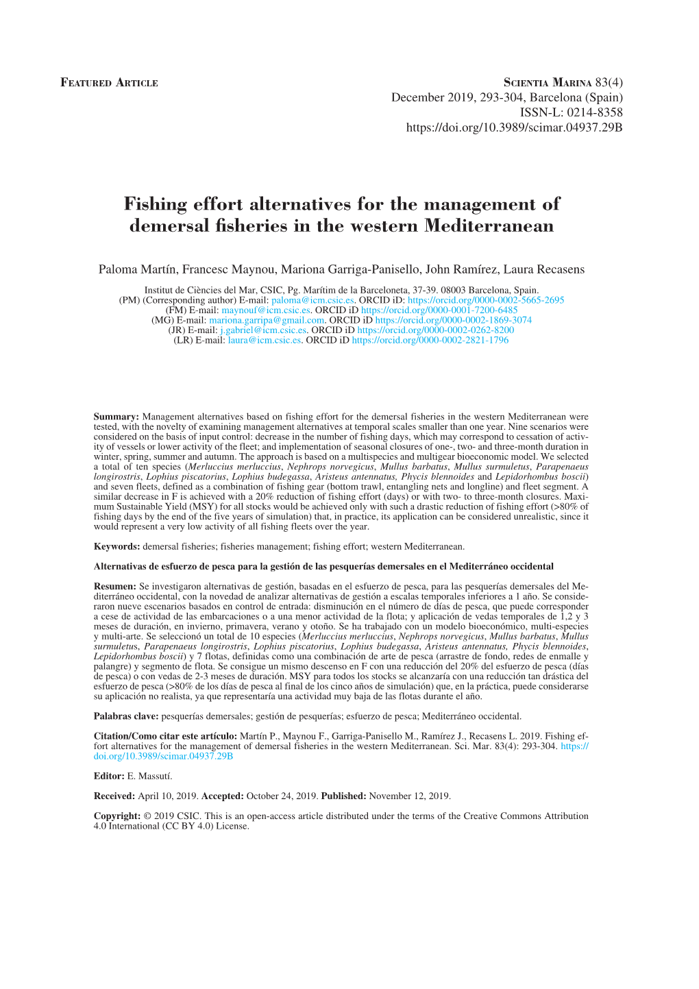 Fishing Effort Alternatives for the Management of Demersal Fisheries