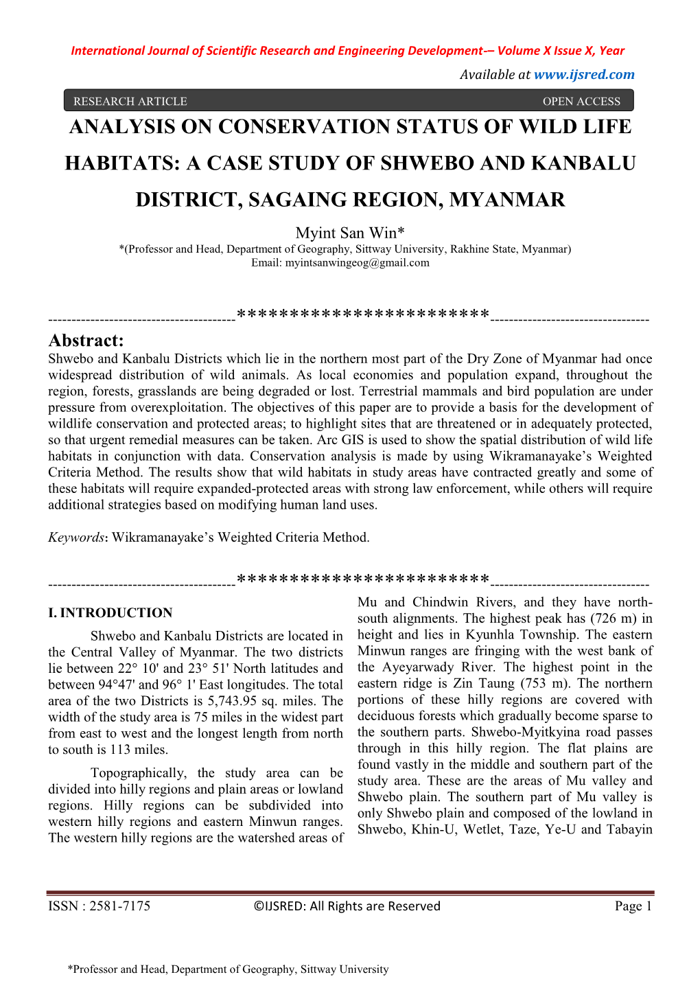 A Case Study of Shwebo and Kanbalu District, Sagaing