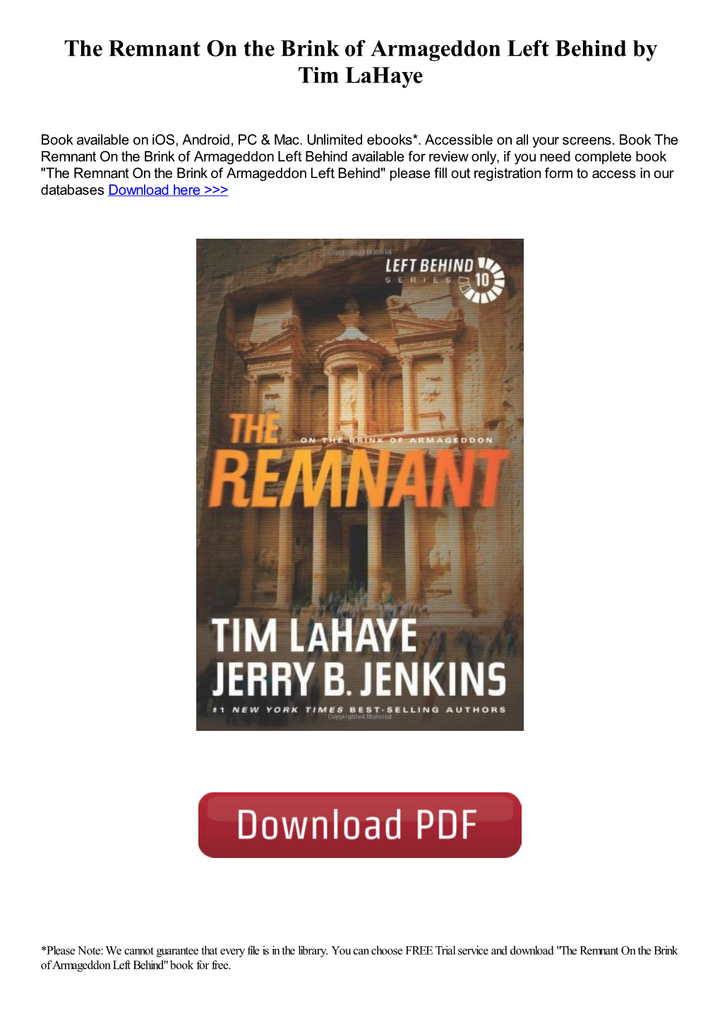 The Remnant on the Brink of Armageddon Left Behind by Tim Lahaye