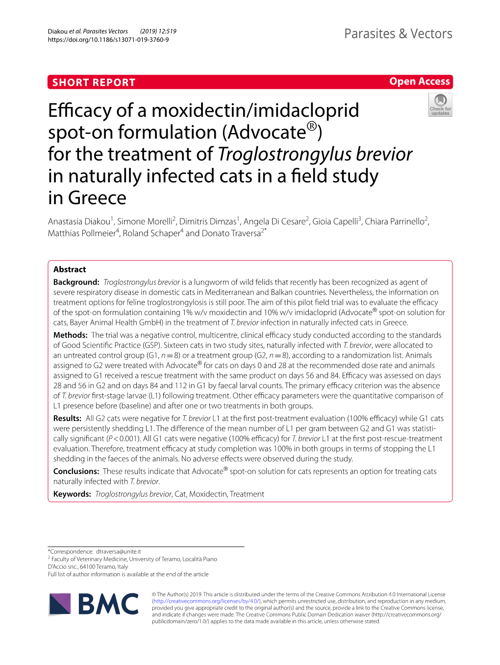 Efficacy of a Moxidectin/Imidacloprid Spot-On Formulation (Advocate®)