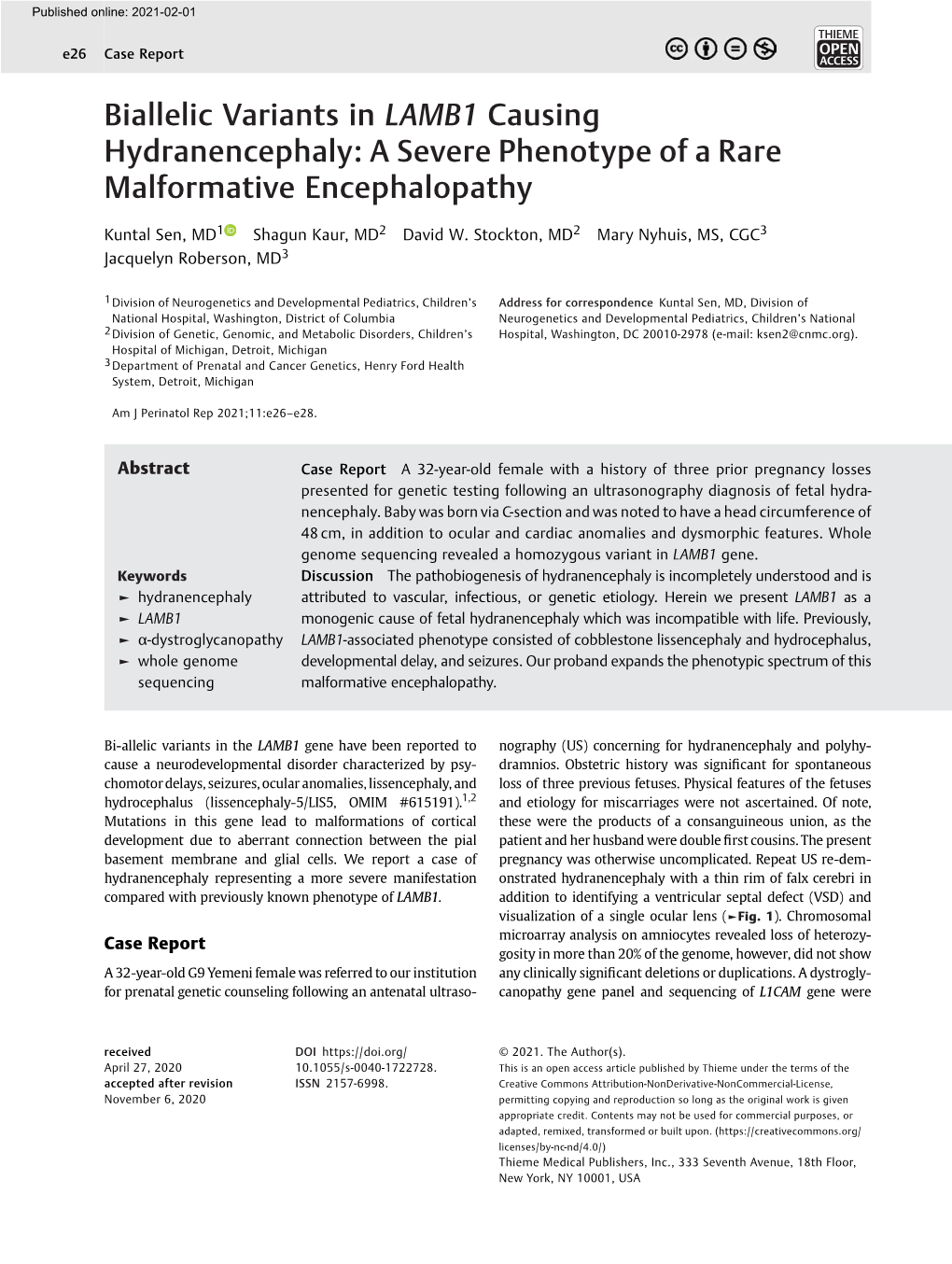 Biallelic Variants in LAMB1 Causing Hydranencephaly: a Severe Phenotype of a Rare Malformative Encephalopathy