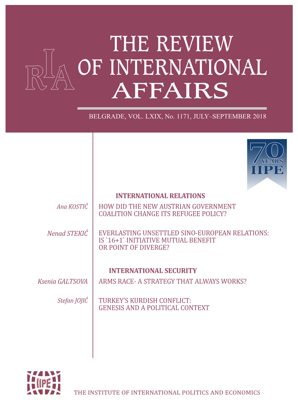 The Review of International Affairs ISSN 0486-6096 UDK 327 VOL