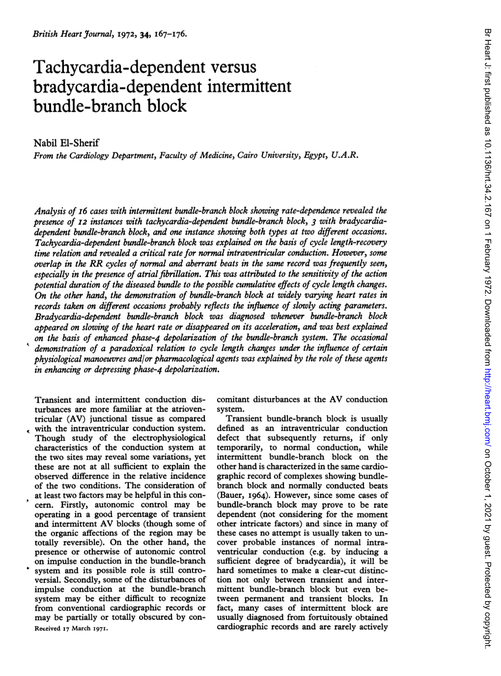 Tachycardia-Dependent Versus Bradycardia-Dependent Intermittent Bundle-Branch Block