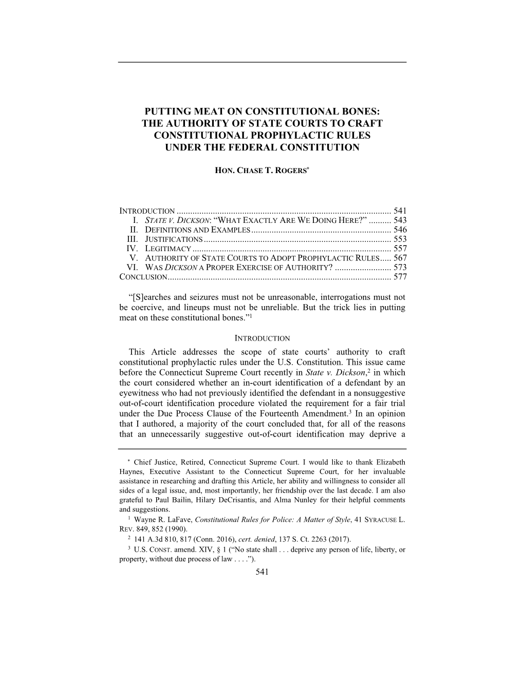 Putting Meat on Constitutional Bones: the Authority of State Courts to Craft Constitutional Prophylactic Rules Under the Federal Constitution