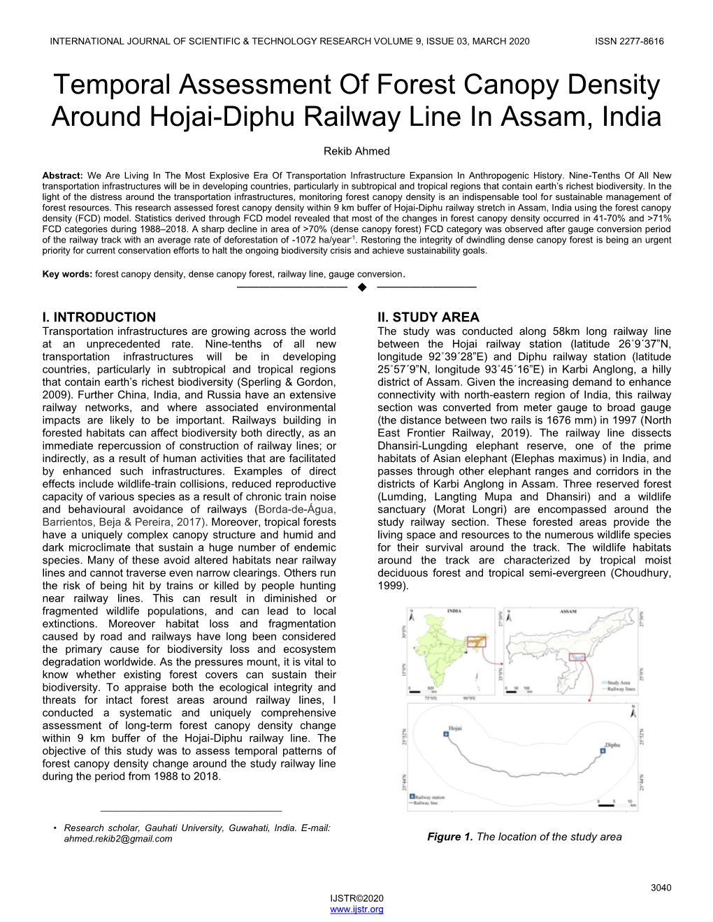 Temporal Assessment of Forest Canopy Density Around Hojai-Diphu Railway Line in Assam, India