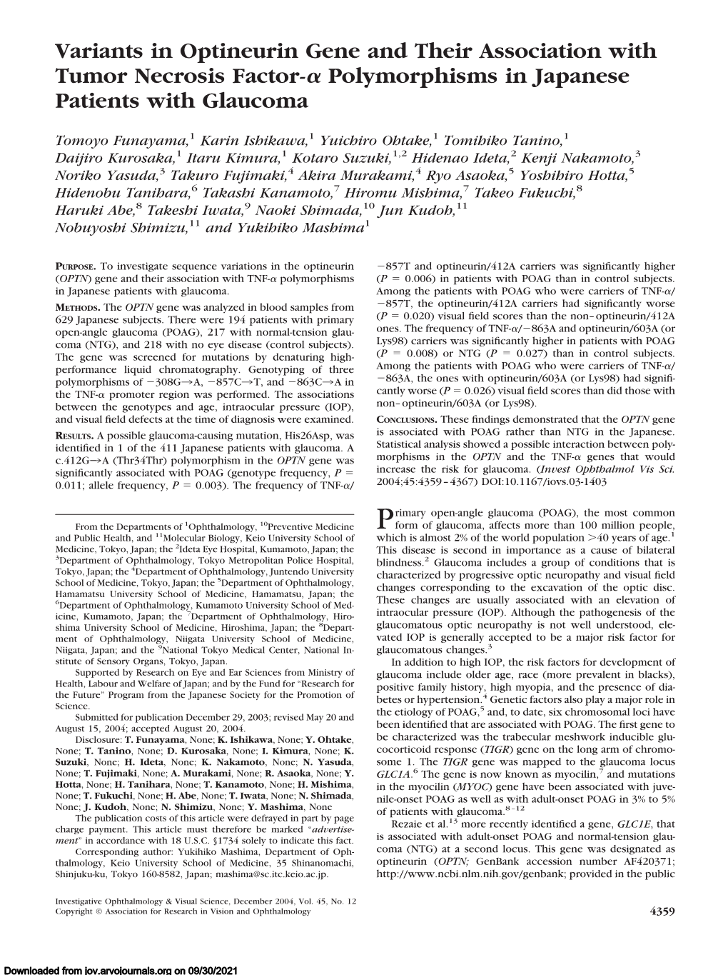 Variants in Optineurin Gene and Their Association with Tumor Necrosis Factor-␣ Polymorphisms in Japanese Patients with Glaucoma