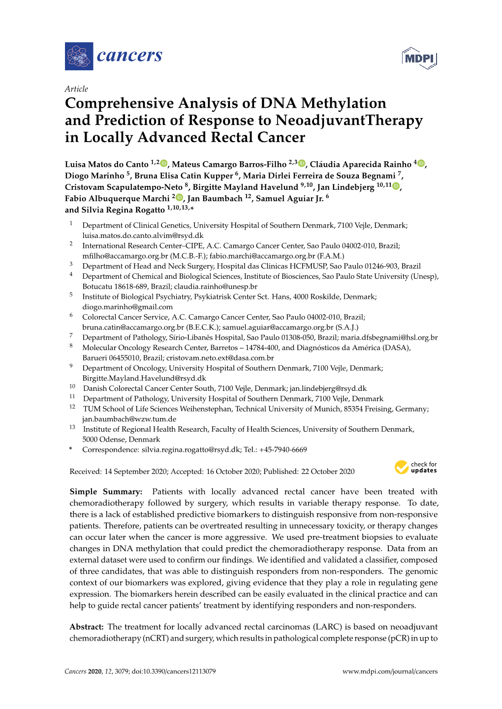 Comprehensive Analysis of DNA Methylation and Prediction of Response to Neoadjuvanttherapy in Locally Advanced Rectal Cancer