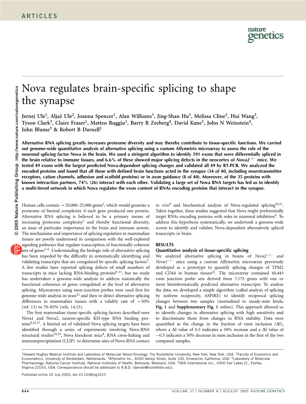 Nova Regulates Brain-Specific Splicing to Shape the Synapse