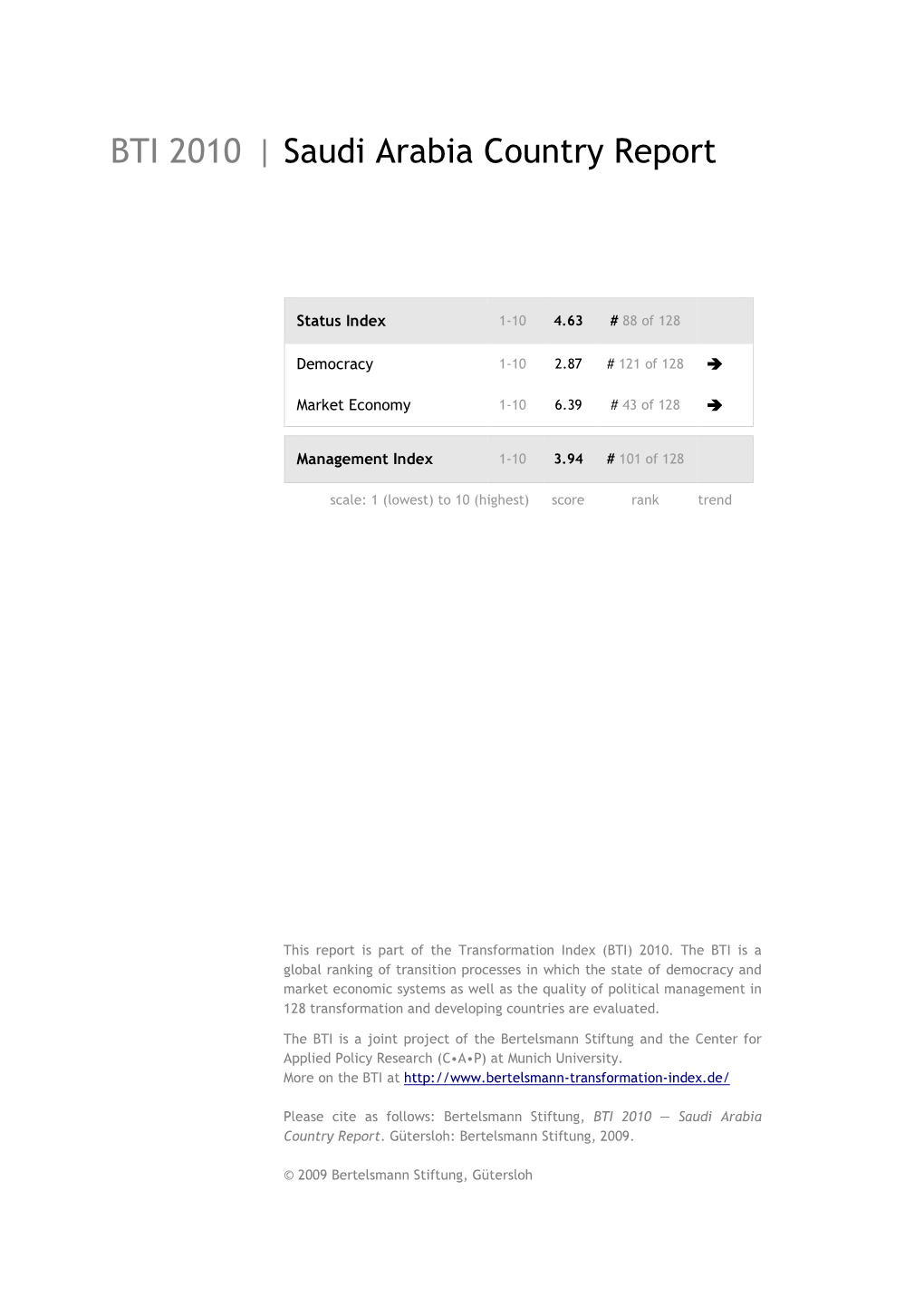 Saudi Arabia Country Report BTI 2010