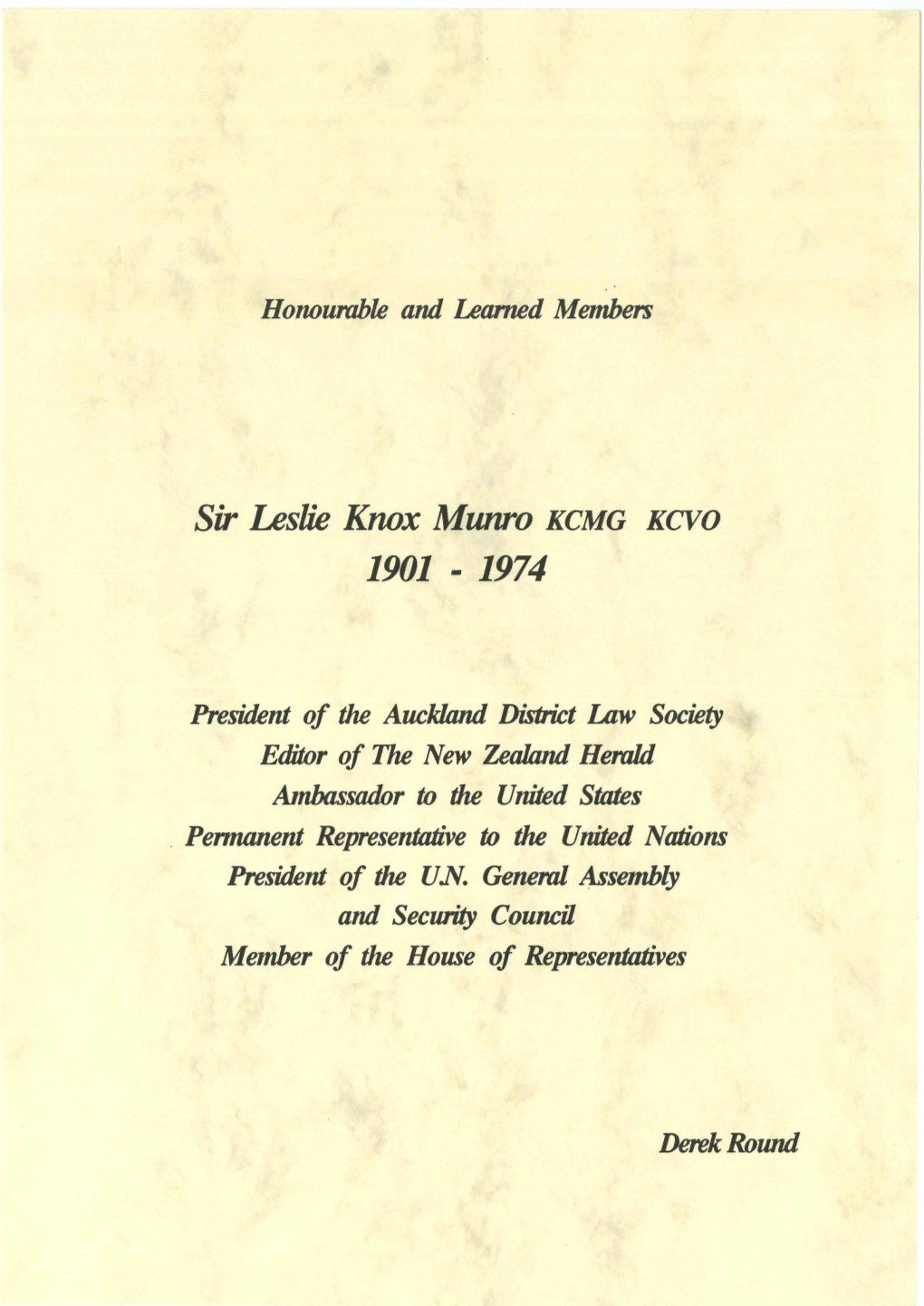 Sir Leslie Knox Munro KCMG KCVO 1901 - 1974