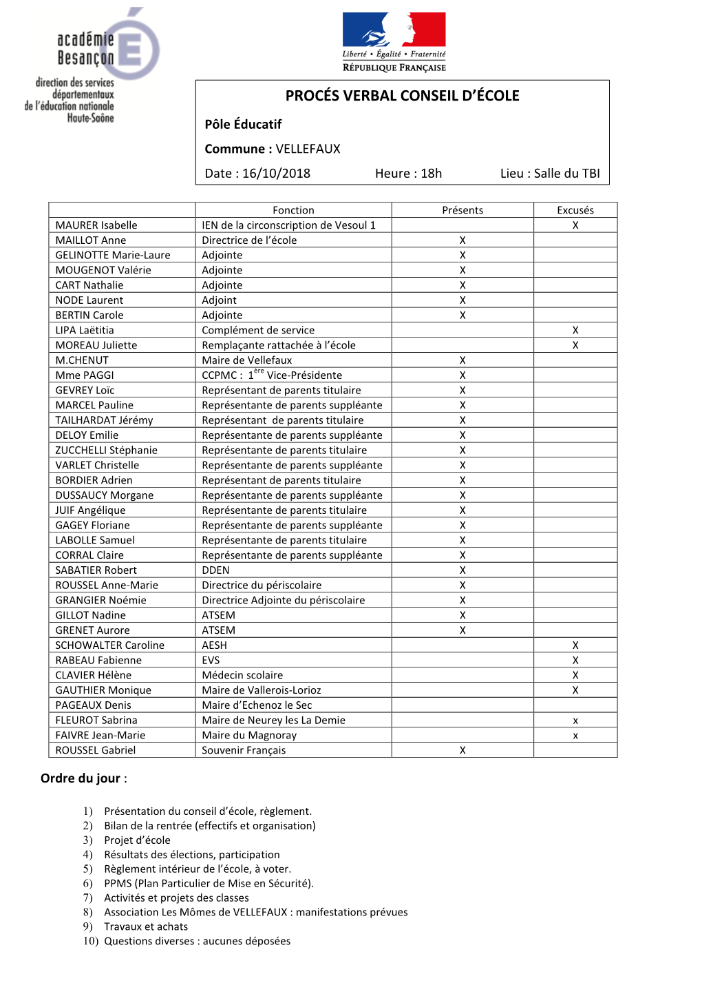 PV Conseil D'école N°1 VELLEFAUX