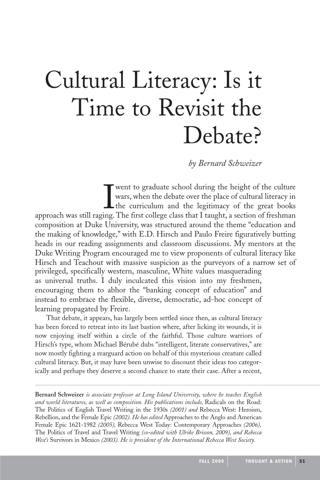 Cultural Literacy: Is It Time to Revisit the Debate?