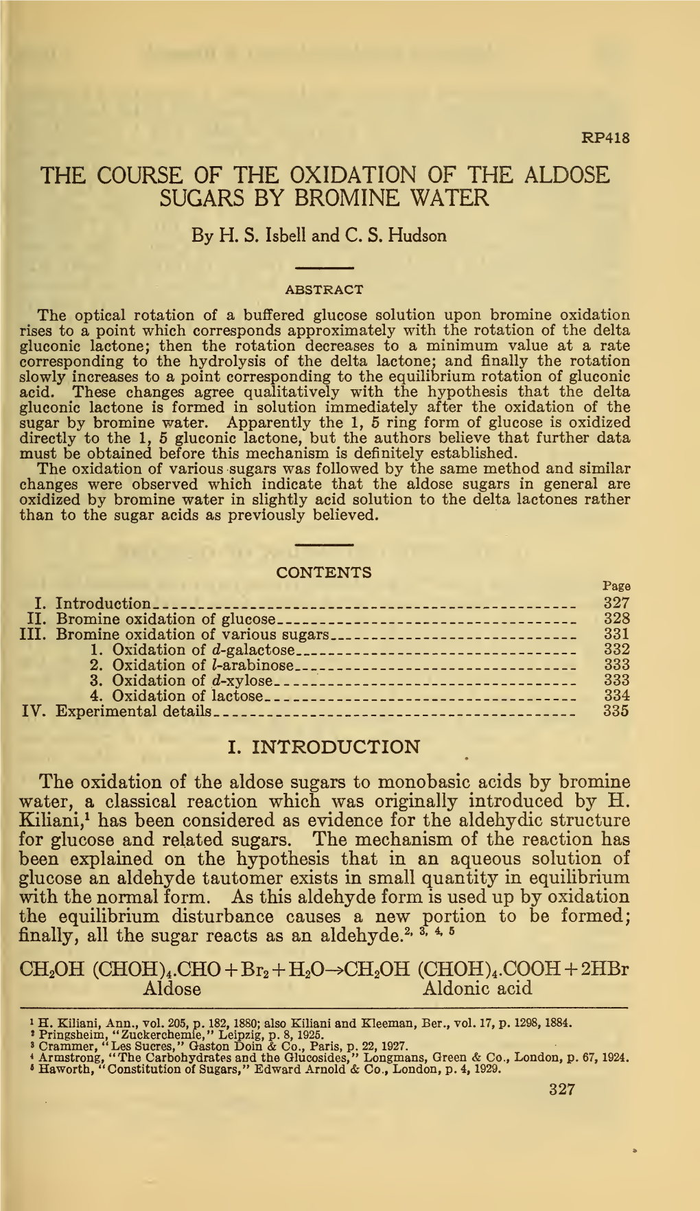 The Course of the Oxidation of the Aldose Sugars by Bromine Water