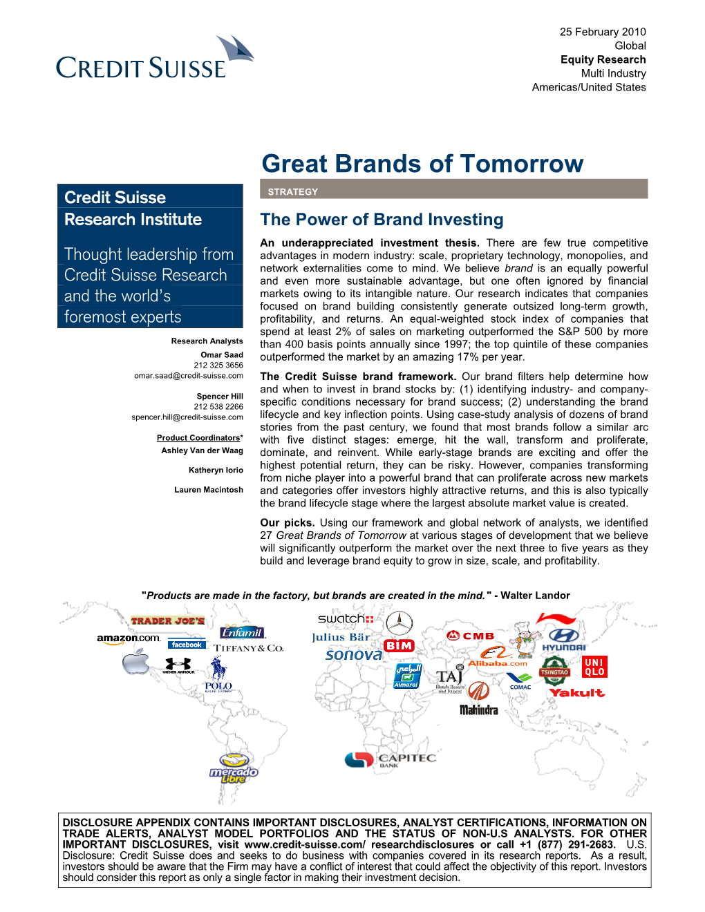 Credit Suisse 27 Great Brands of Tomorrow 2010.Pdf