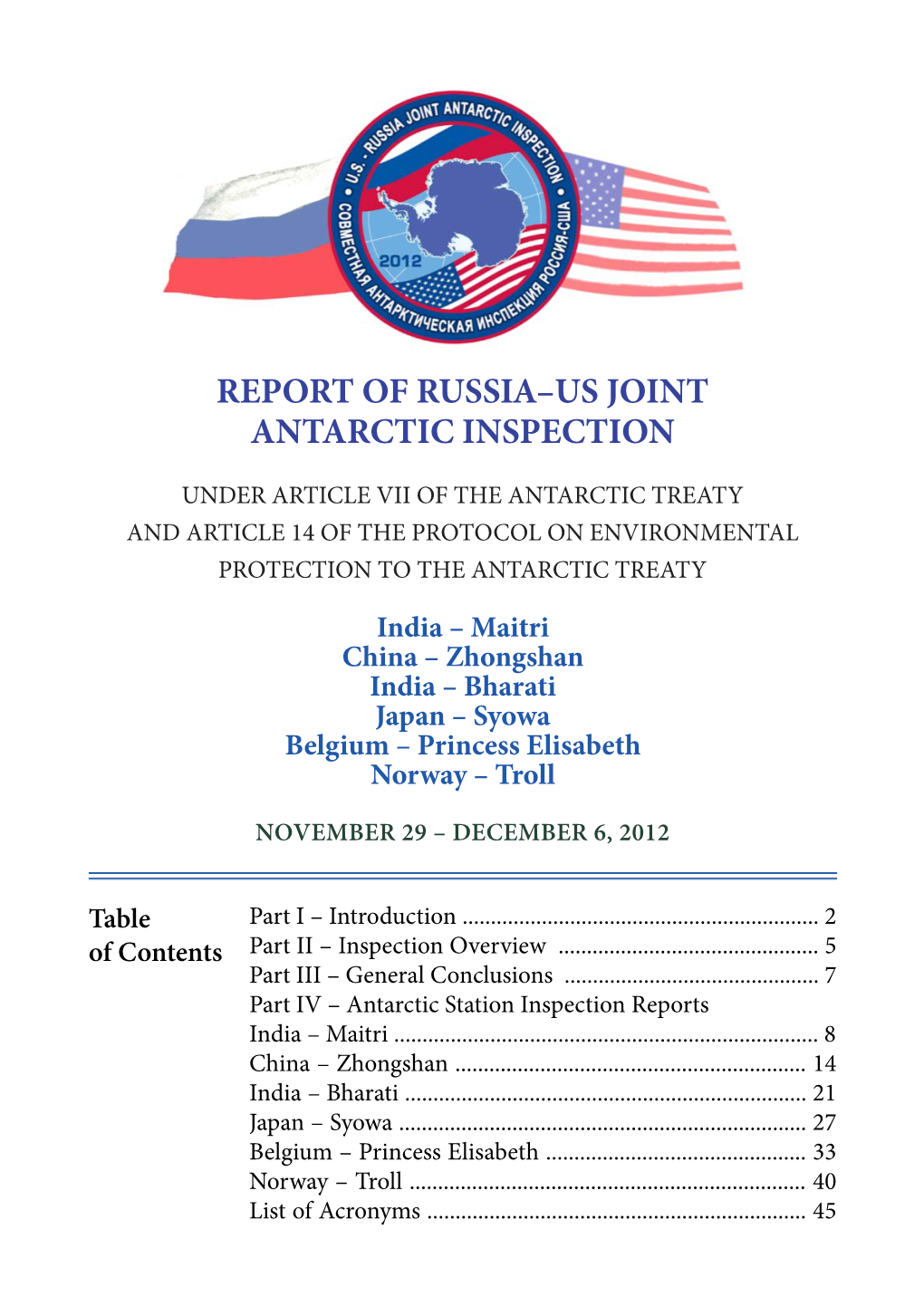 Report of Russia–Us Joint Antarctic Inspection