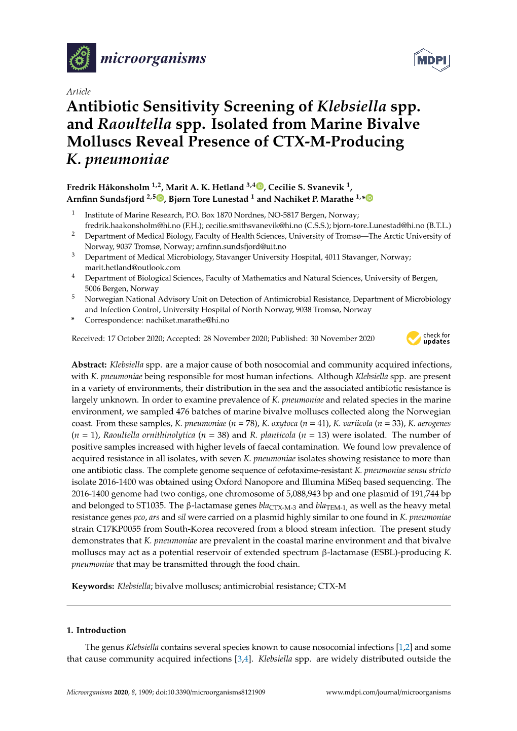 Antibiotic Sensitivity Screening of Klebsiella Spp. and Raoultella Spp