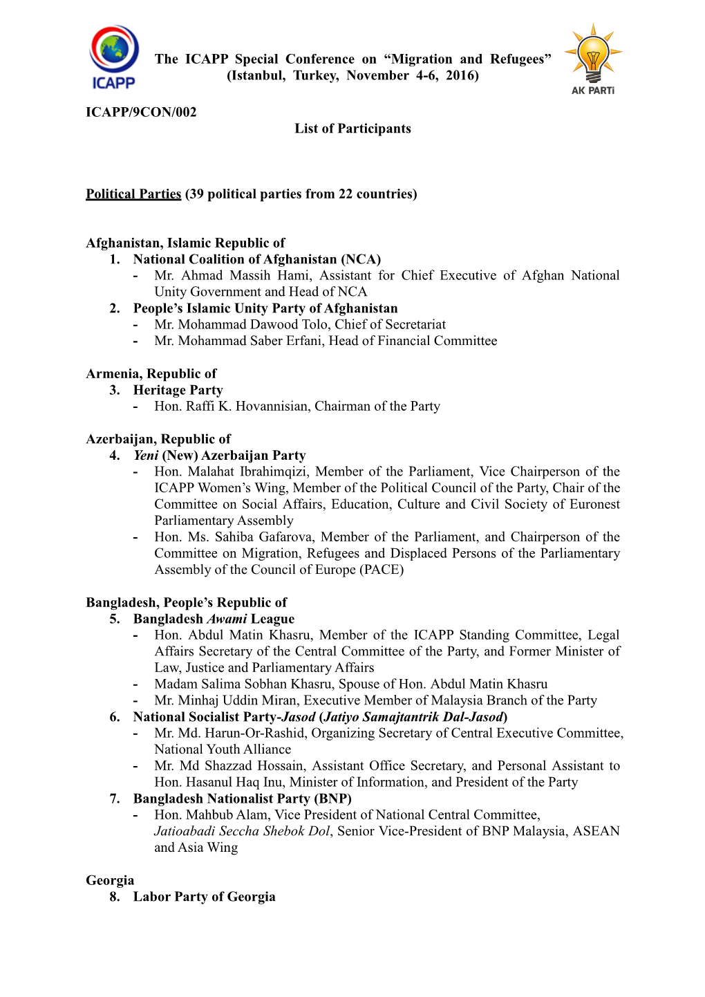 ICAPP/9CON/002 List of Participants