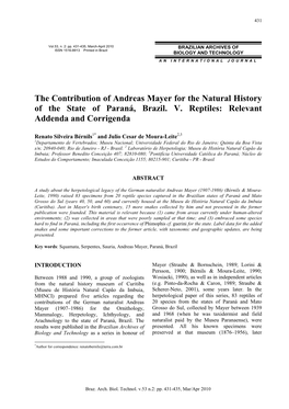 The Contribution of Andreas Mayer for the Natural History of the State of Paraná, Brazil