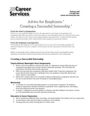 Advice for Employers, Creating a Successful Internship