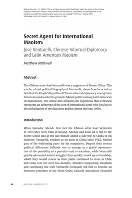 Secret Agent for International Maoism: José Venturelli, Chinese Informal Diplomacy and Latin American Maoism