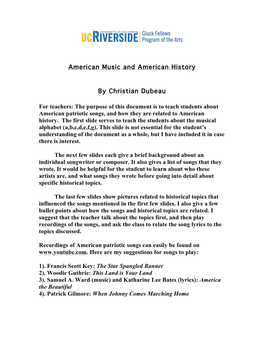 American Music and American History by Christian Dubeau for Teachers