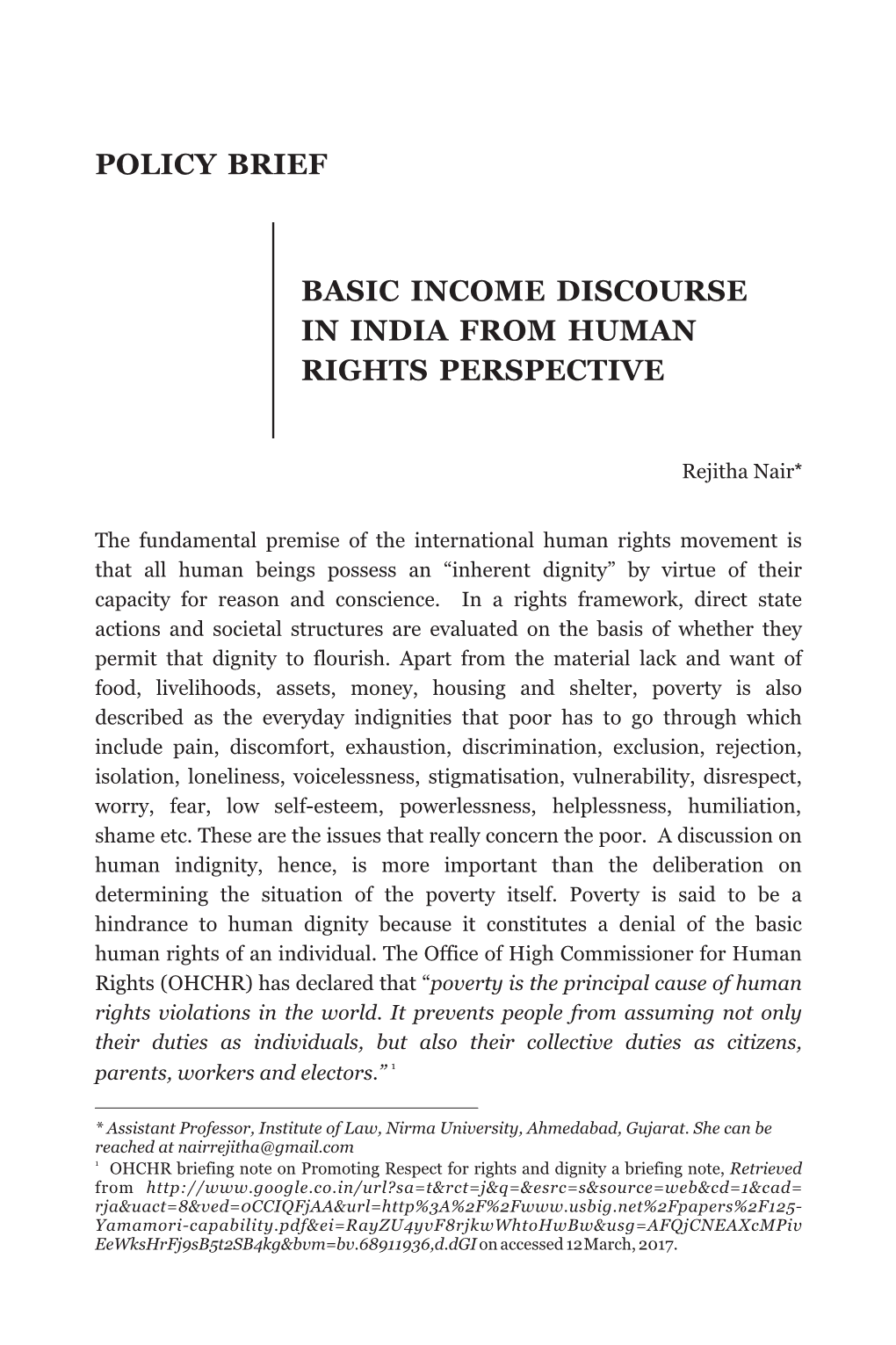 Basic Income Discourse in India from Human Rights Perspective Policy Brief
