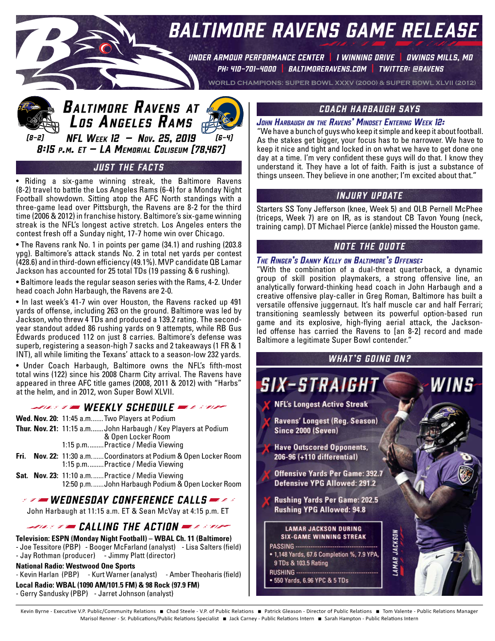 Baltimore Ravens Game Release