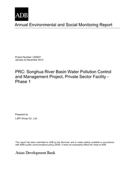 Songhua River Basin Water Pollution Control and Management Project, Private Sector Facility - Phase 1