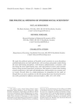 The Political Opinions of Swedish Social Scientists*