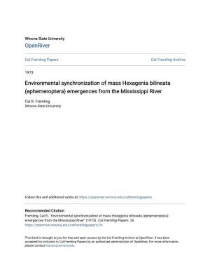 Environmental Synchronization of Mass Hexagenia Bilineata (Ephemeroptera) Emergences from the Mississippi River