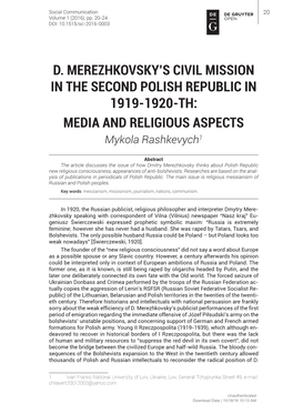 D. Merezhkovsky's Civil Mission in the Second Polish Republic In