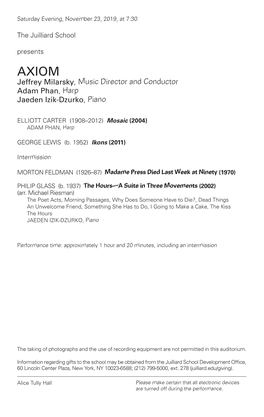 Jeffrey Milarsky, Music Director and Conductor Adam Phan, Harp Jaeden Izik-Dzurko, Piano